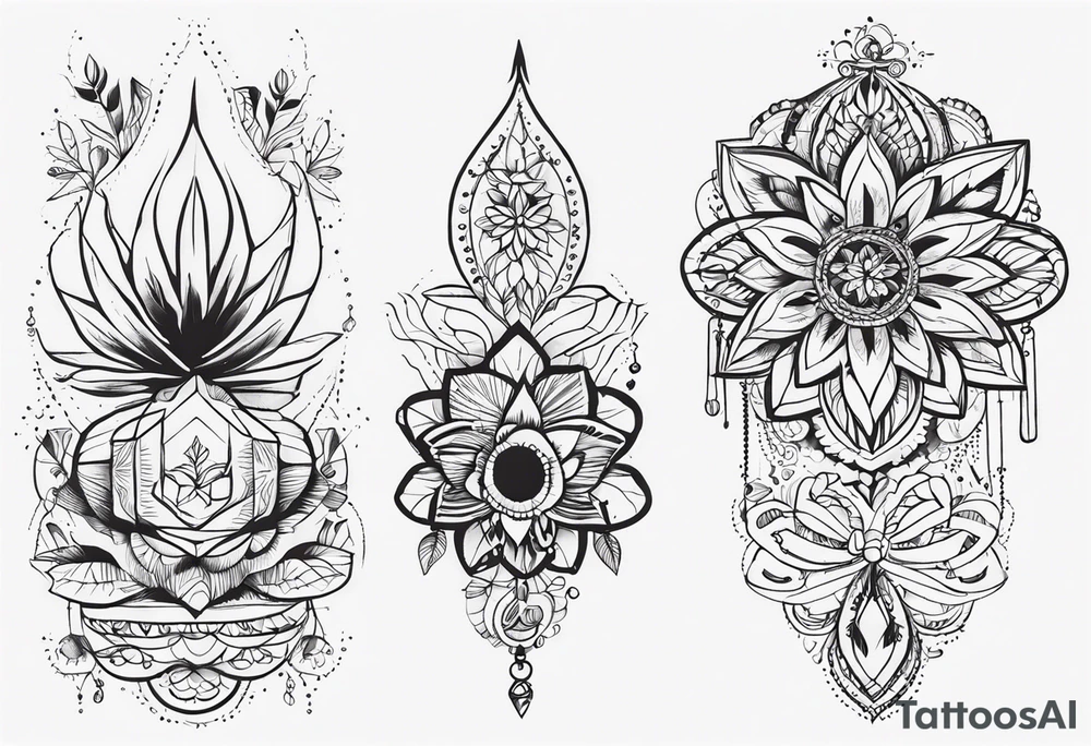 Ромб, цветы, ветки, листья, точки браслет tattoo idea