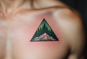 A triangle split diagonally between dark forest green and pale beige, showing balance and contrast. tattoo idea