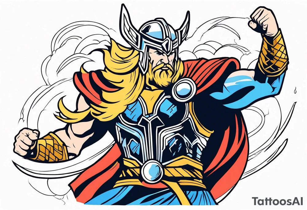 Lightning god thor fighting Jormangdr tattoo idea