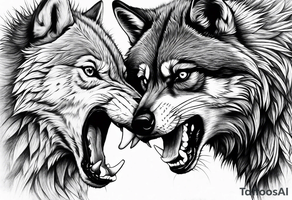 Wolf and raccoon fighting tattoo idea