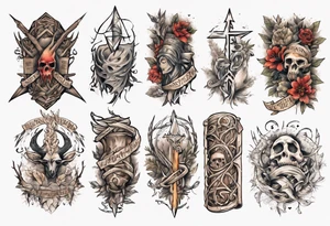 pagan sleeve with heathen writing tattoo idea