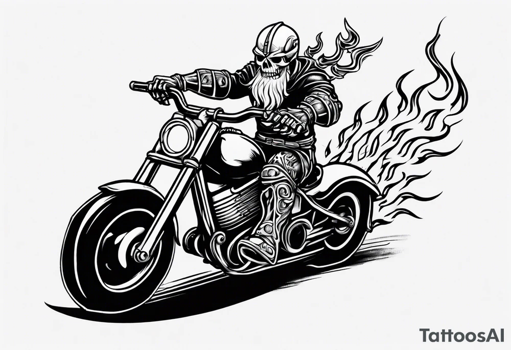 A viking skeleton riding a motorcycle with flames front view tattoo idea A viking skeleton riding a motorcycle with flames front view tattoo idea