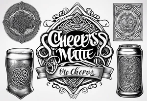 Cheers Mate text, armband +Celtic +grey Cancer Ribbon +tribal +artistic tattoo idea