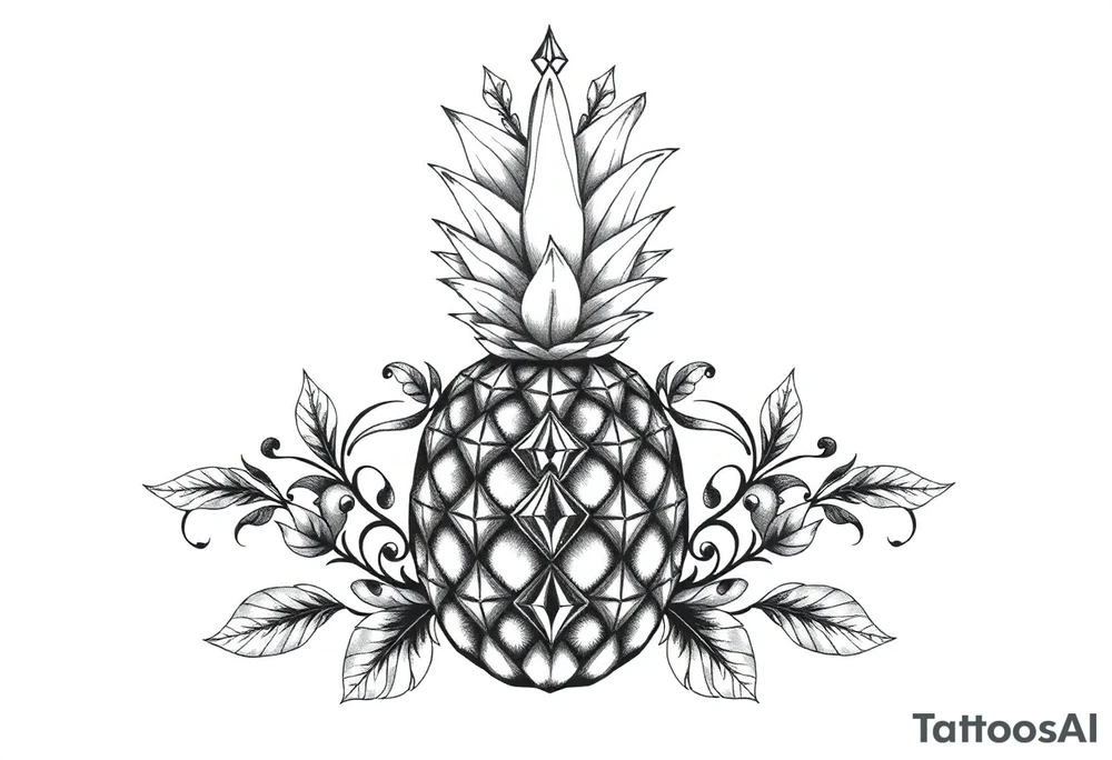 Pineapple, diamonds, crown, Design to be around vagina and anus inline with each other tattoo idea