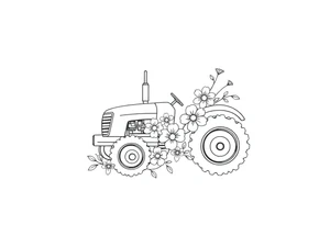 feminine tractor with flowers tattoo idea