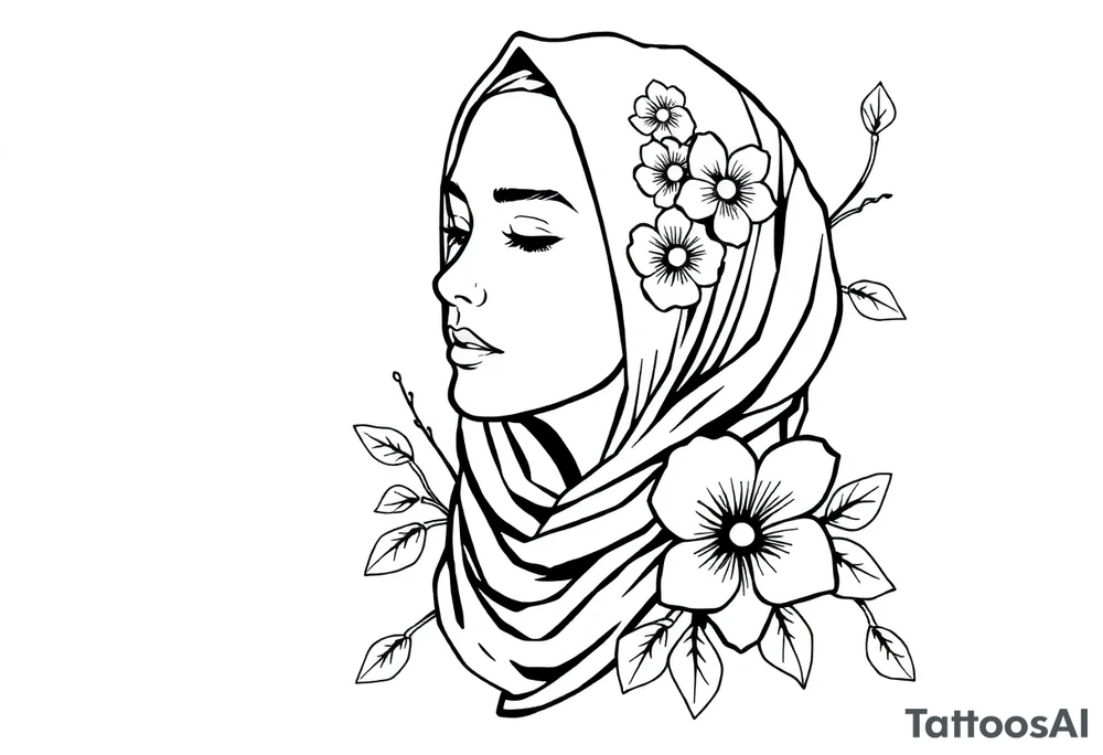 traditonal lady with head scarf with flowers tattoo idea