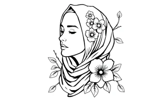 traditonal lady with head scarf with flowers tattoo idea