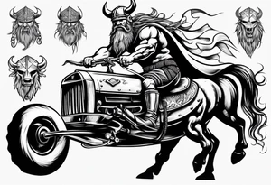 Viking riding an old mustang car tattoo idea