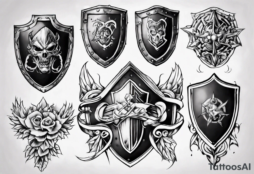 shield with three black talbots tattoo idea