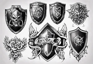 shield with three black talbots tattoo idea