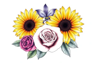 Sunflower, Violet and a Rose flowers tattoo idea
