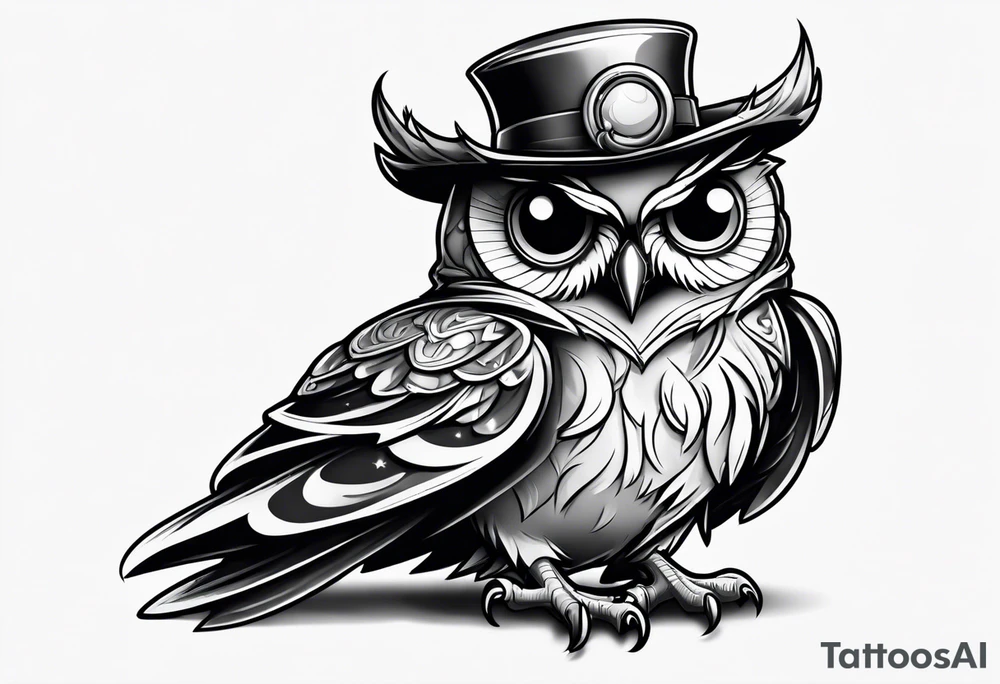 cartoon owl dressed up in a ghost halloween costume tattoo idea