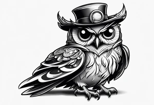 cartoon owl dressed up in a ghost halloween costume tattoo idea