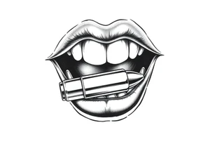 A set of lips snarling with 50cal round between teeth tattoo idea