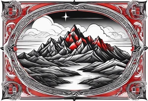 red mountains on which there are two castles tattoo idea