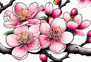 Vibrant, pink plum blossom flowers tattoo idea