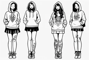A person in short skirt wearing a hoodie with her legs crossed tattoo idea