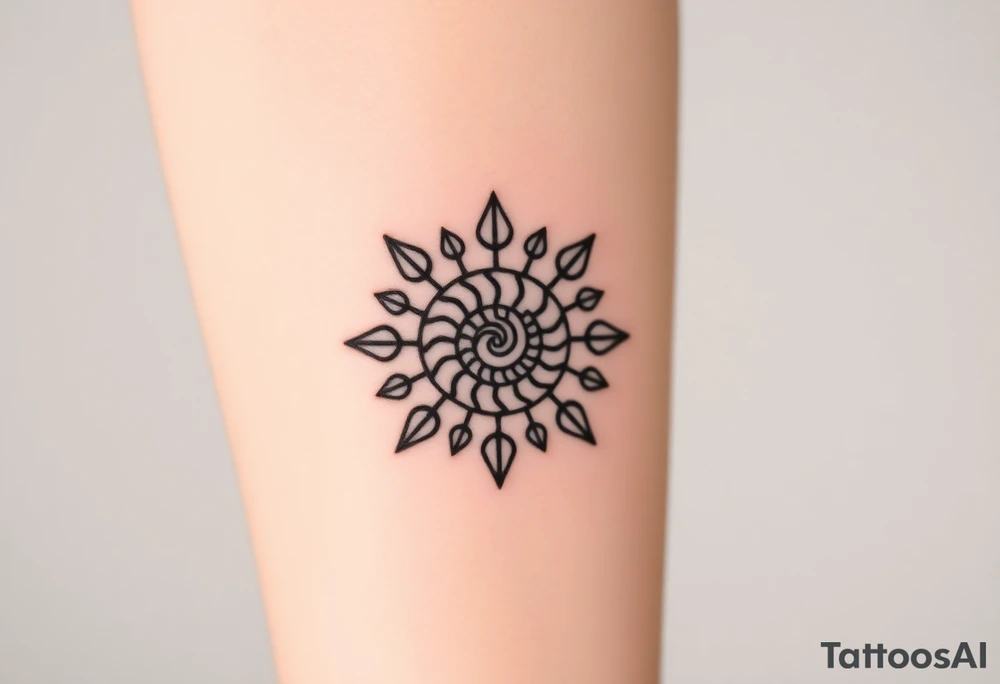 Fibonacci spiral shell sun tattoo idea