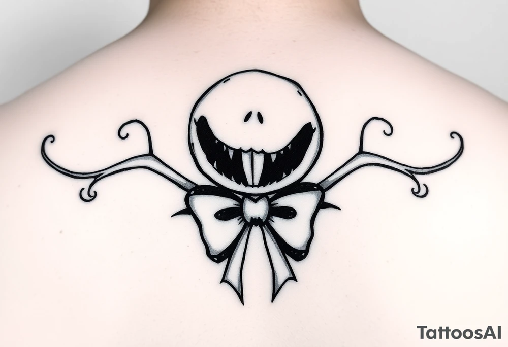 Female oogie boogie from nightmare before Christmas 
with a bow simple linework only tattoo idea