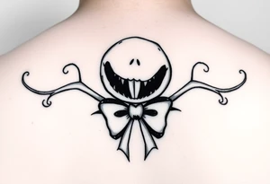 Female oogie boogie from nightmare before Christmas 
with a bow simple linework only tattoo idea