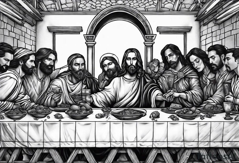 Last supper but everyone is a Skelton tattoo idea