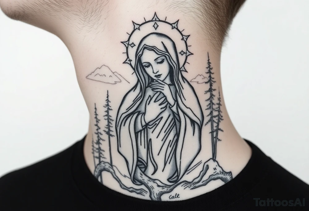 virgin mary in a russian wilderness setting tattoo idea