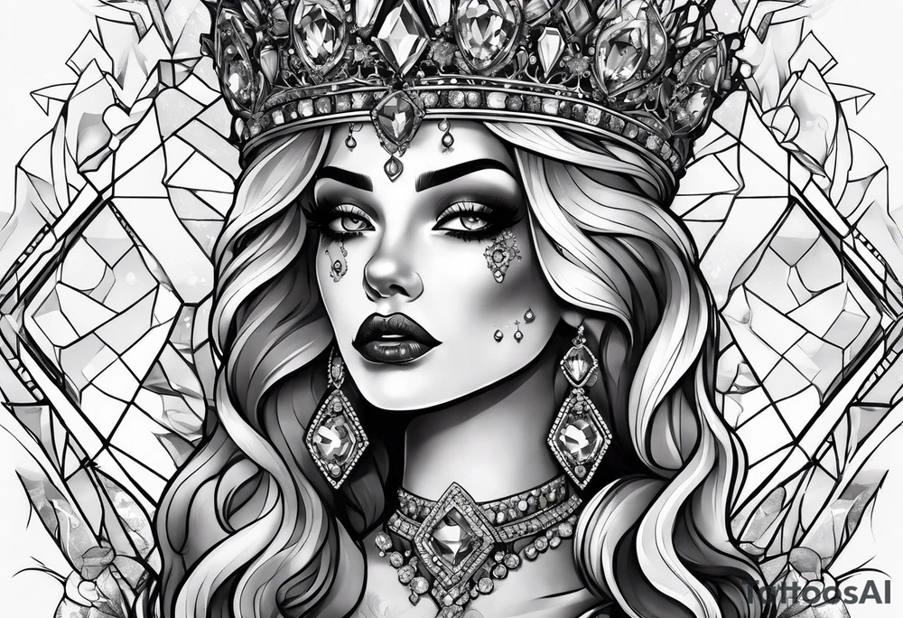 Fancy queen zombie diamonds and gemstones tattoo idea