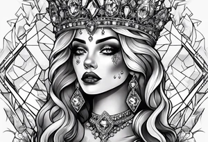 Fancy queen zombie diamonds and gemstones tattoo idea