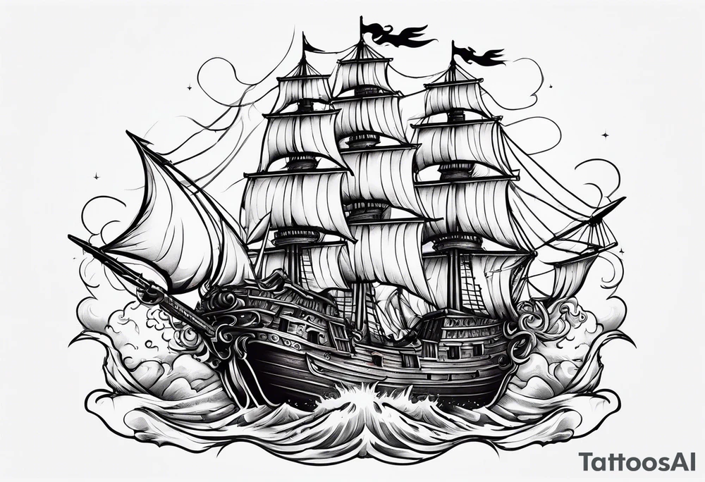 satanic pirateship tattoo idea