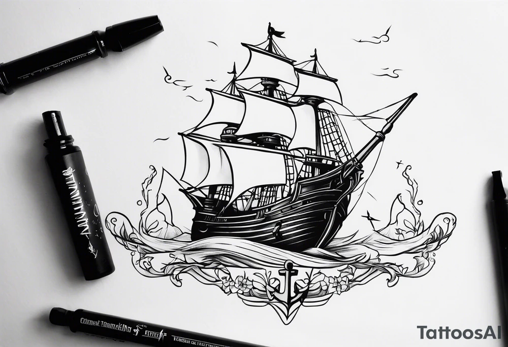 pirate ship anchor tattoo idea
