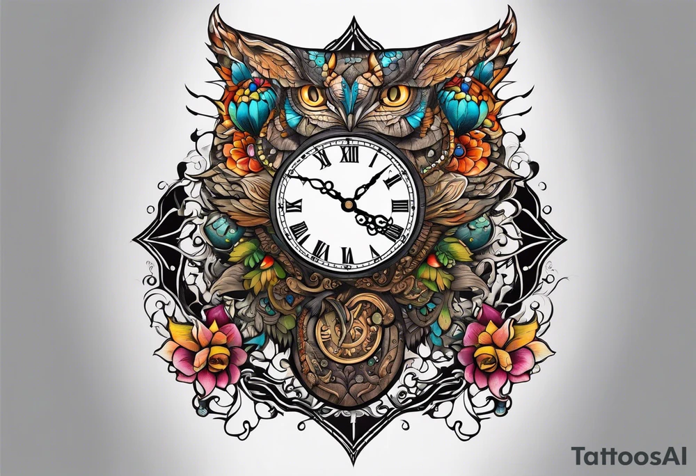 fantasy animal, clock, cross tattoo idea