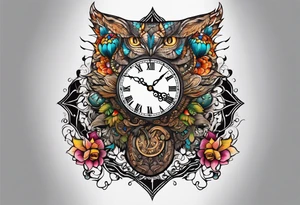 fantasy animal, clock, cross tattoo idea