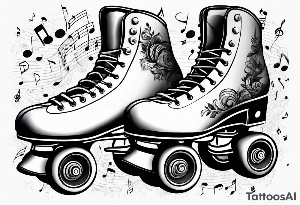 Rollerskates with music notes tattoo idea