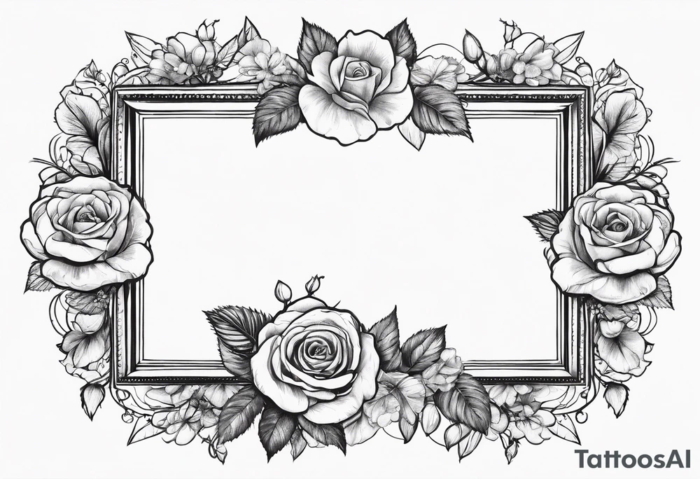 Vintage frame in the frame there are pictures of roses and baby’s breath flowers tattoo idea