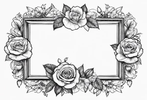 Vintage frame in the frame there are pictures of roses and baby’s breath flowers tattoo idea