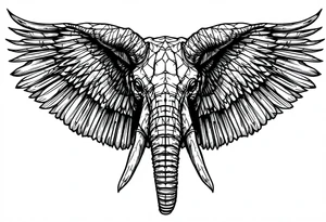 A hieroglyphic, depicting an ancient and gargantuan African elephant with horns protruding from its forehead and wings that resemble that that of a falcons tattoo idea