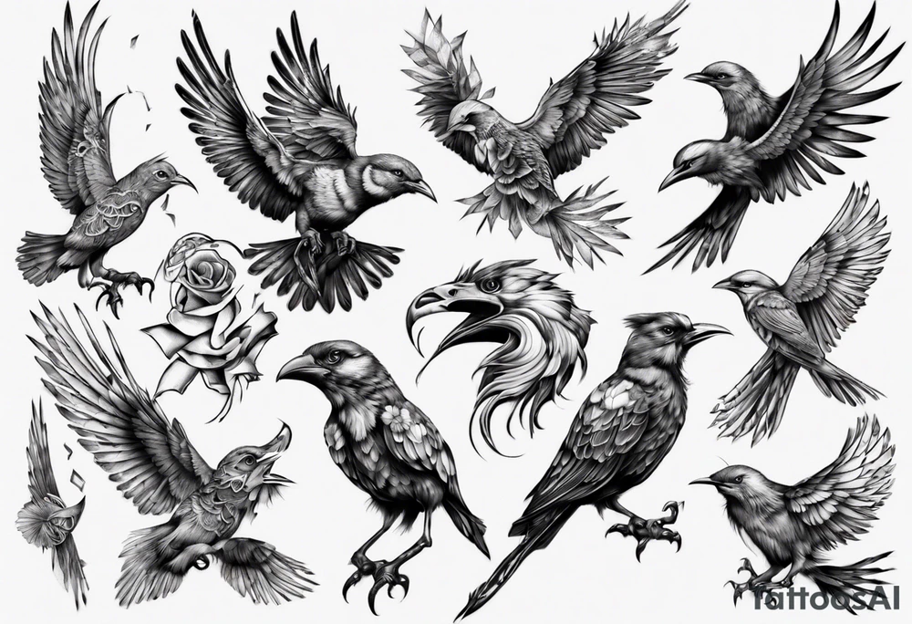 higly detailed bird breaking free tattoo idea