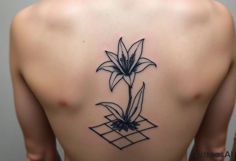 bathroom with lily coming up out of tile floor tattoo idea