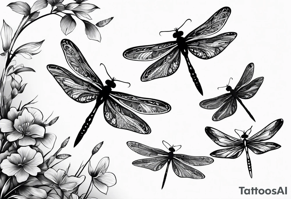 4 dragonflies flying together tattoo idea