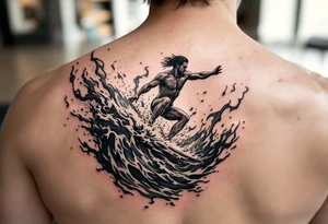barefoot waterskier, surrounded by fire and water tattoo idea