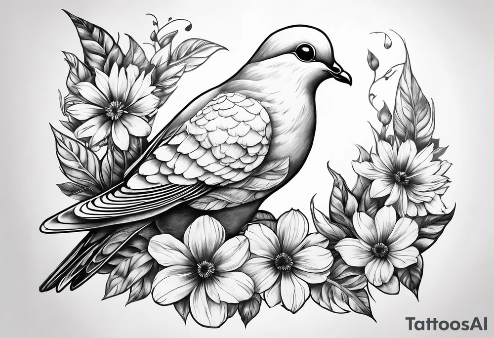 Dove, flower, black and white, shadows tattoo idea