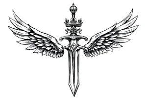 A sword with wings on the handle and a crown over the sword tattoo idea