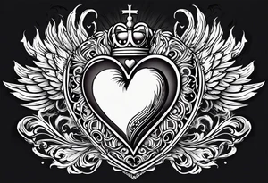 sacred heart with a real heart and flames coming out of the top and wings behind tattoo idea