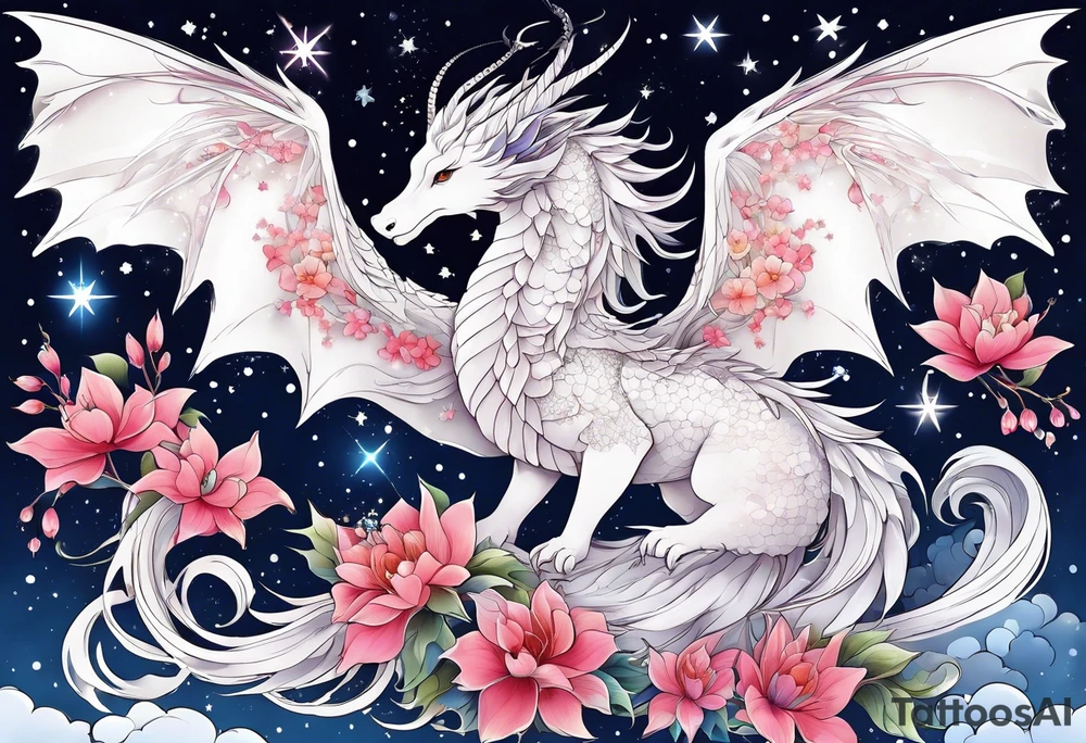 Constellation, wing , snow , cross , dragon female japan kawaii , flower tattoo idea