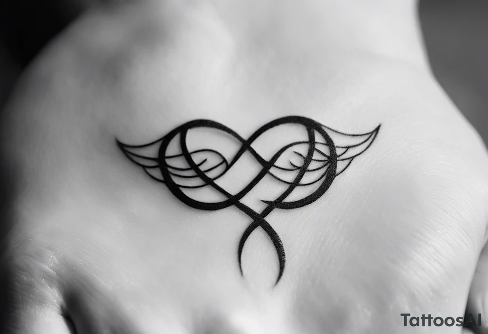 "A minimalist tattoo design symbolizing deep friendship, centered around the name 'Düha.' The design features two intertwined hands, representing trust and support, with a delicate infinity symbol subtly woven into the lines of the hands, indicating eternal friendship. Surrounding the hands, soft abstract elements like flowing lines or watercolor splashes gently frame the name 'Düha' written in elegant script, giving the design a personal and timeless touch. The overall style should evoke warmth, connection, and loyalty." tattoo idea