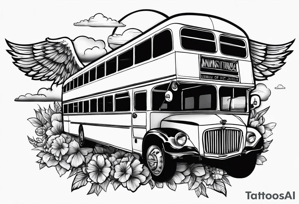 A bus with wings of an airplane tattoo idea