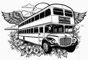 A bus with wings of an airplane tattoo idea