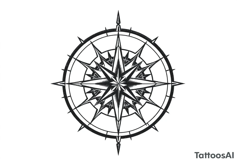 Simple double layered compass rose tattoo idea