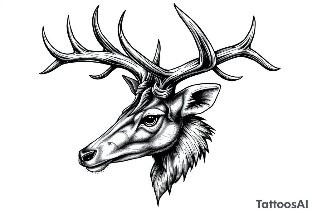 a rain deer horn with wood pattern on it tattoo idea