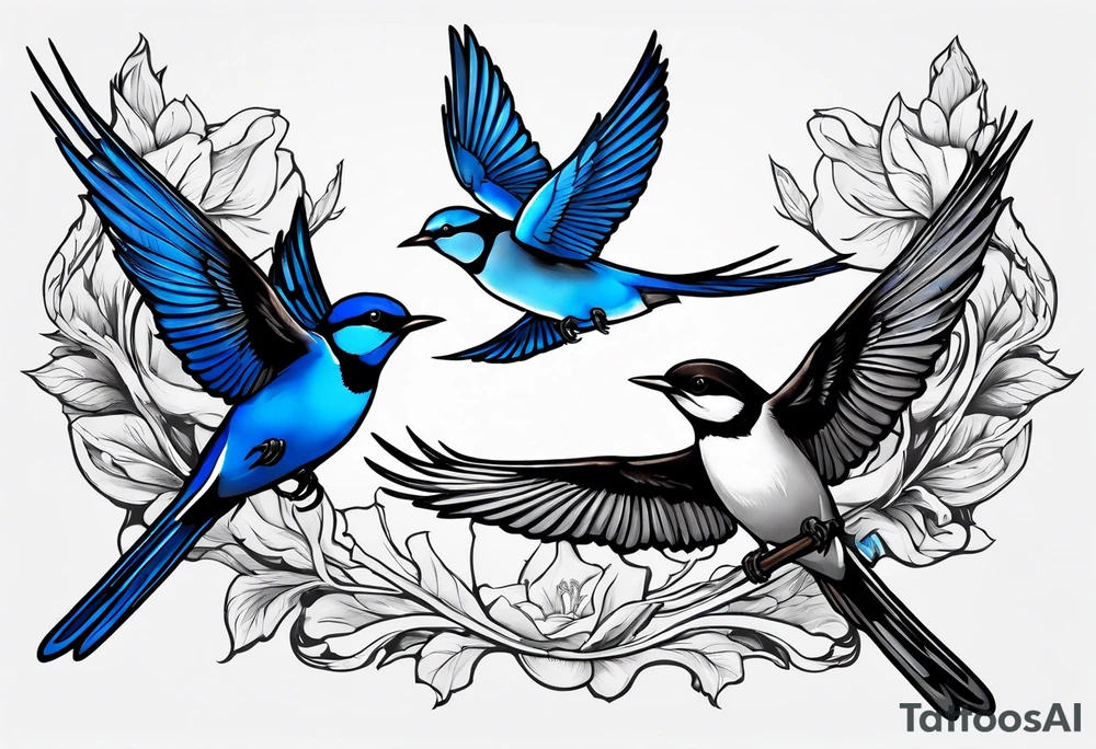 Swallow birds and blue jays flying tattoo idea